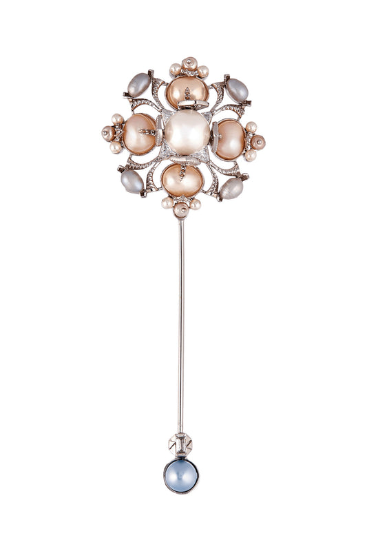 Silver Finish Pearls Brooch