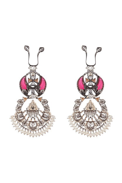 Silver Finish Swarovski Crystals Dangler Earrings