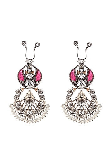 Silver Finish Swarovski Crystals Dangler Earrings