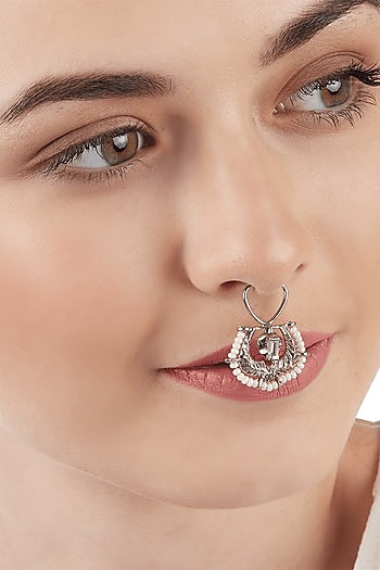Silver Finish Swarovski Crystals Nose Ring
