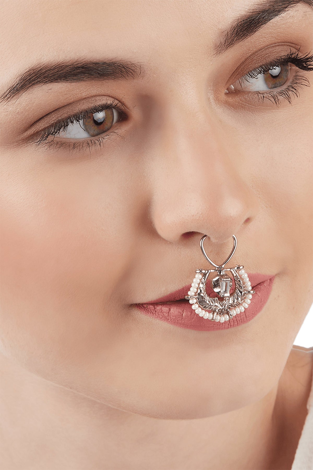 Silver Finish Swarovski Crystals Nose Ring