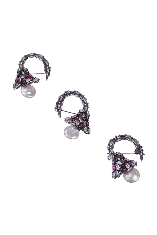 Gun Metal Finish Pearl Handcrafted Brooch