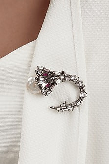 Gun Metal Finish Pearl Handcrafted Brooch