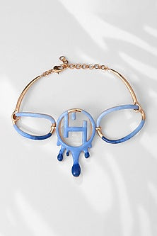 Gold Plated Blue Enamelled Link Choker Necklace