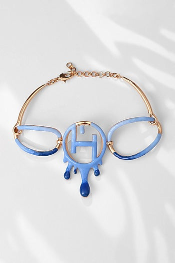 Gold Plated Blue Enamelled Link Choker Necklace