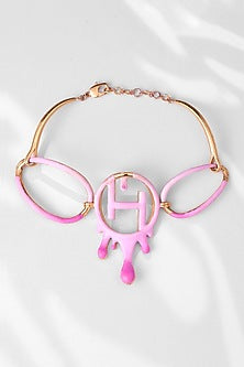 Gold Plated Pink Enamelled Link Choker Necklace