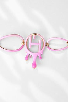 Gold Plated Pink Enamelled Link Choker Necklace