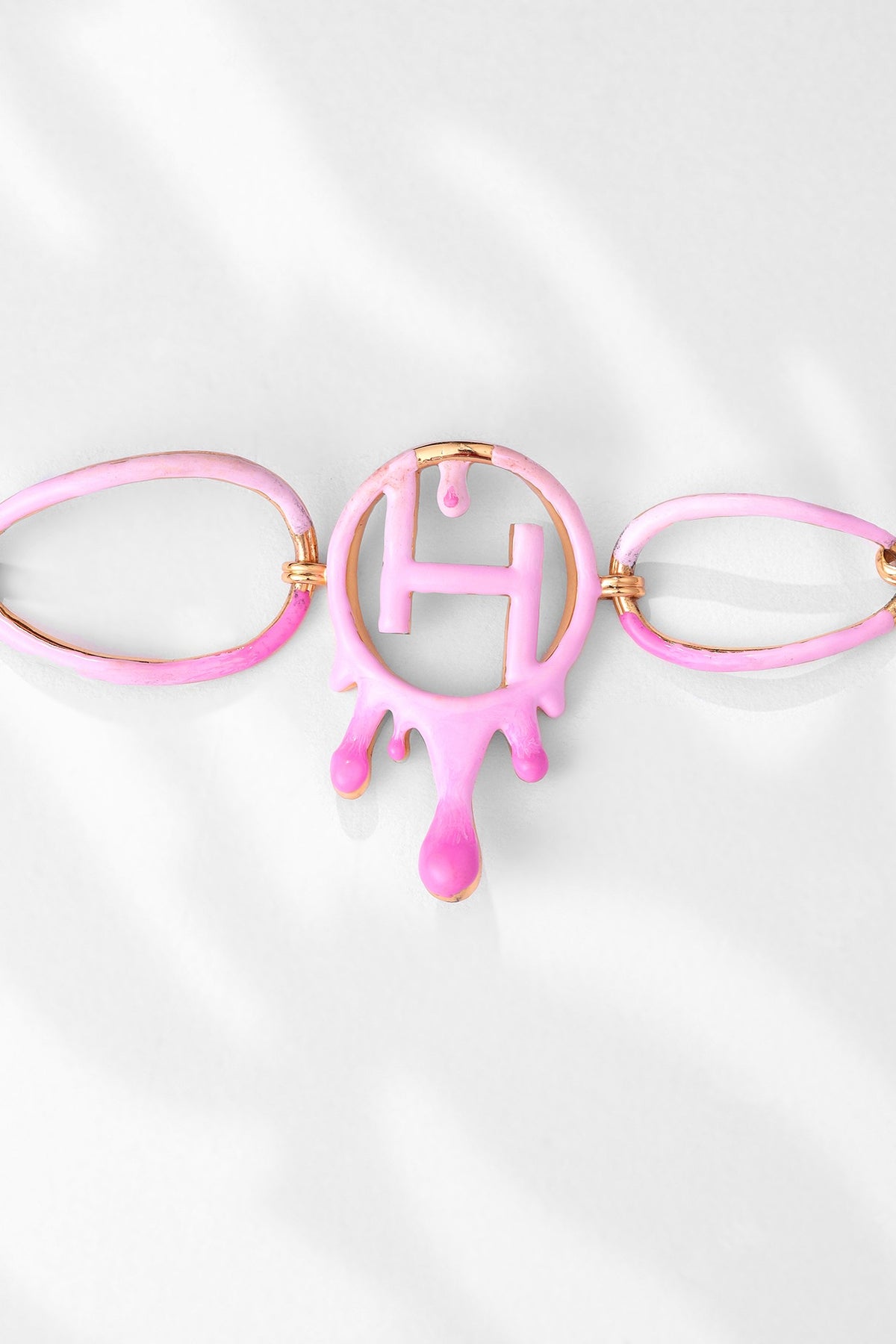 Gold Plated Pink Enamelled Link Choker Necklace