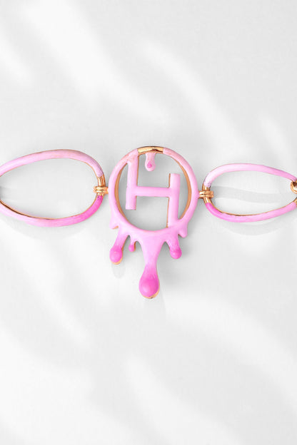 Gold Plated Pink Enamelled Link Choker Necklace