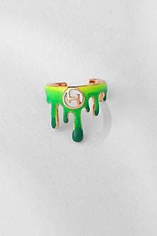 Gold Finish Acid Green Enamelled Midi Ring