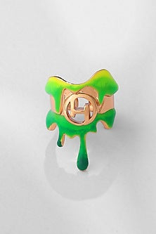 Gold Finish Acid Green Enamelled Molten Ring