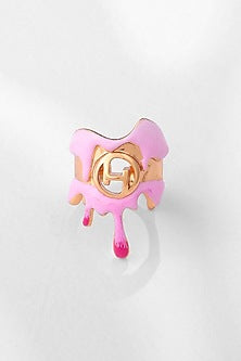 Gold Finish Pink Enamelled Molten Ring