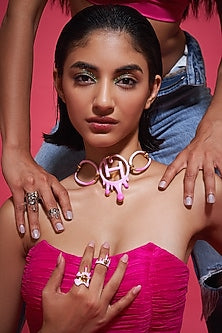 Gold Finish Pink Enamelled Molten Ring