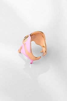 Gold Finish Pink Enamelled Molten Ring