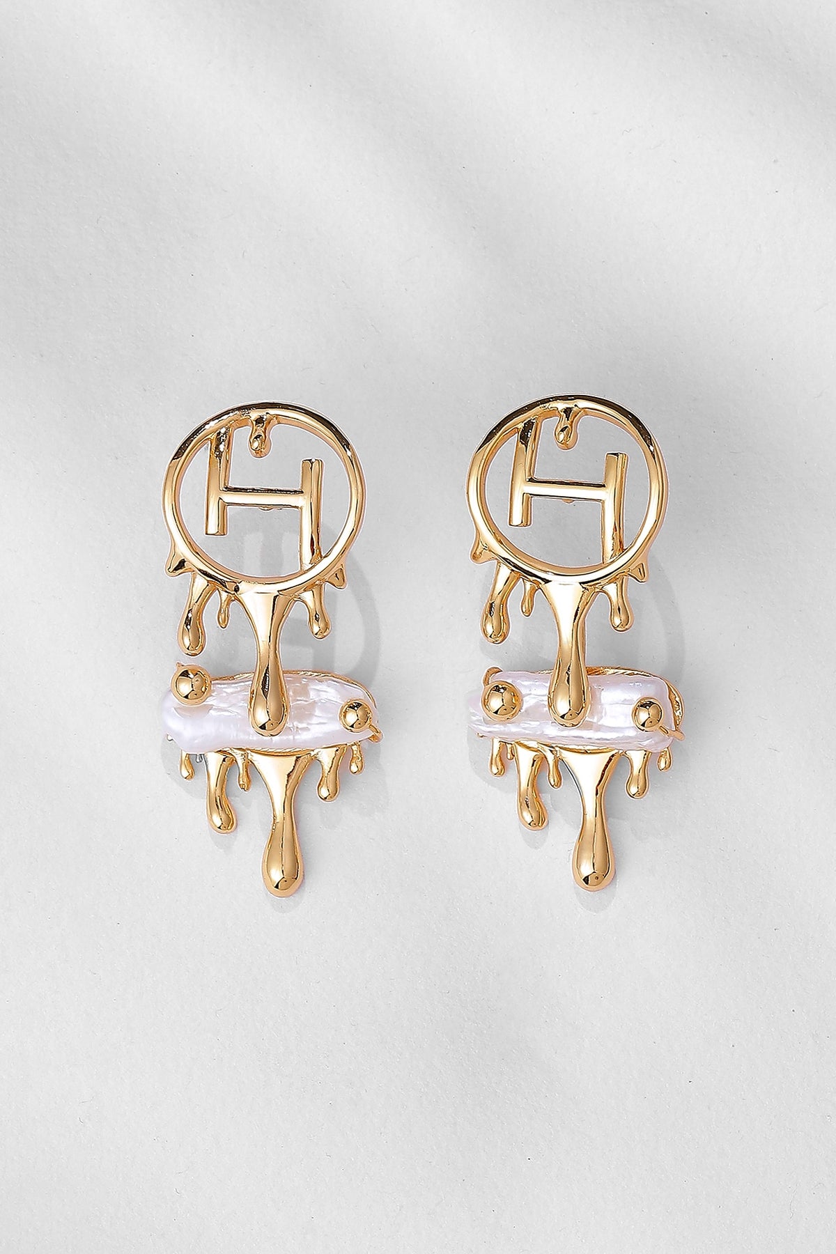 Gold Plated Pearl River Rose Stud Earrings