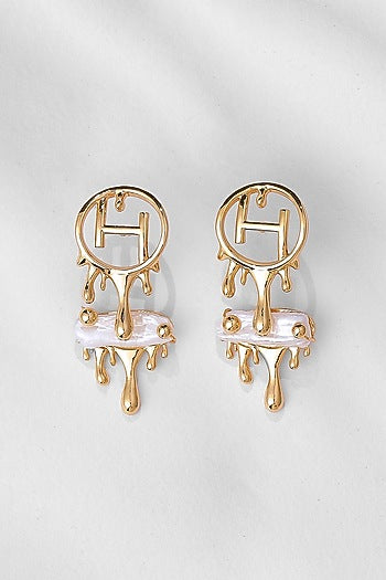 Gold Plated Pearl River Rose Stud Earrings