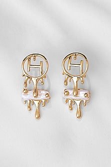 Gold Plated Pearl River Rose Stud Earrings