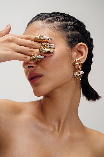 Gold Plated Pearl River Rose Stud Earrings