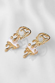 Gold Plated Pearl River Rose Stud Earrings