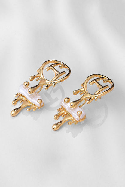 Gold Plated Pearl River Rose Stud Earrings