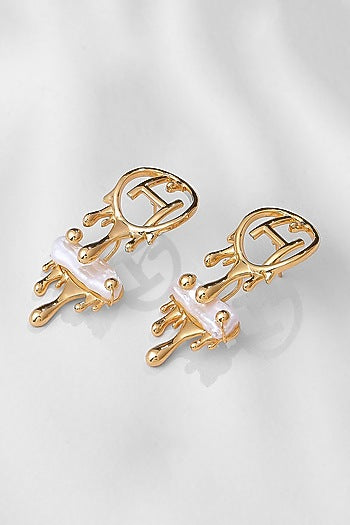 Gold Plated Pearl River Rose Stud Earrings