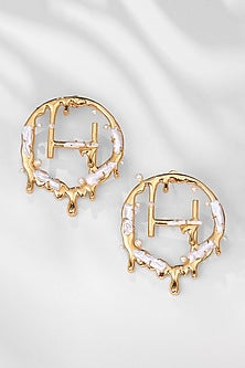 Gold Plated Keshi Pearl Monogram Earrings