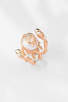 Gold Plated Half-Flat Pearl River Rose Wrap Ring