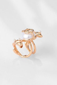 Gold Plated Half-Flat Pearl River Rose Wrap Ring