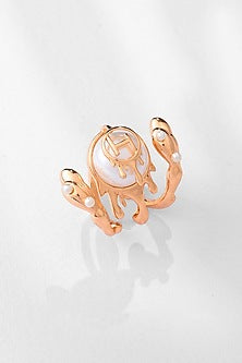 Gold Plated Half-Flat Pearl River Rose Wrap Ring