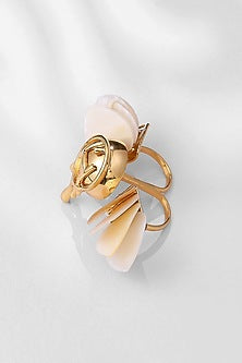 Gold Plated Pearl Heart Shell Ring