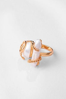 Gold Plated Pearl Drip Ring