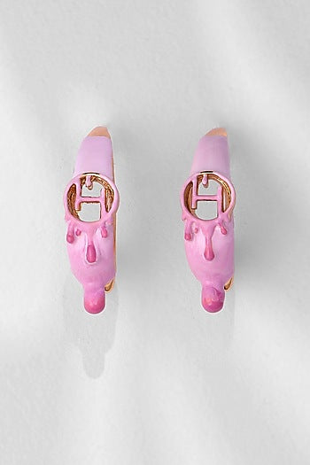 Gold Plated Pink Enamelled Hoop Earrings