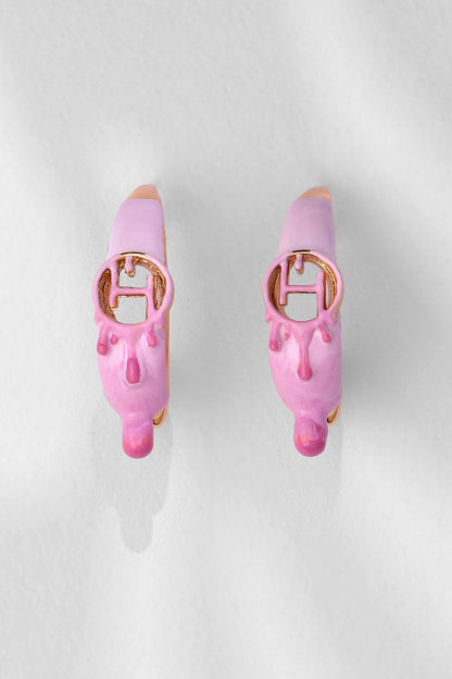 Gold Plated Pink Enamelled Hoop Earrings