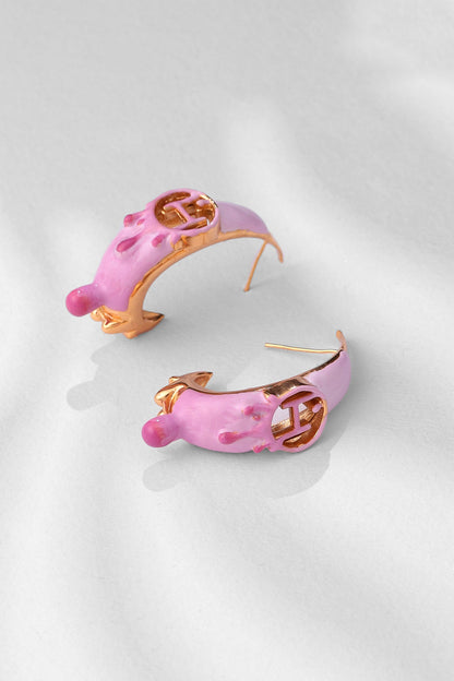 Gold Plated Pink Enamelled Hoop Earrings