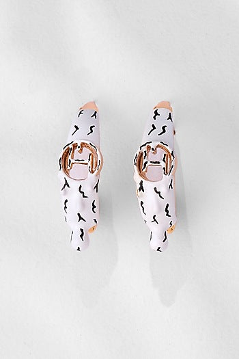 Gold Plated White Enamelled Hoop Earrings