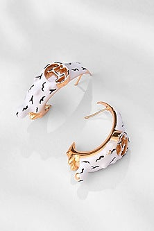 Gold Plated White Enamelled Hoop Earrings