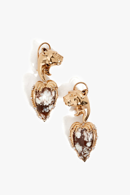 Rose Gold Plated Cubic Zirconia Heart-Shaped Dangler Earrings