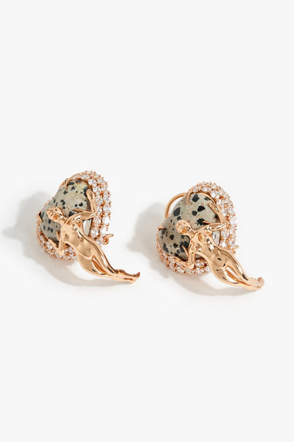 Rose Gold Plated Cubic Zirconia & Dalmatian Stone Stud Earrings