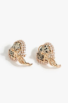 Rose Gold Plated Cubic Zirconia & Dalmatian Stone Stud Earrings