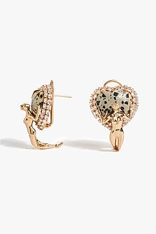 Rose Gold Plated Cubic Zirconia & Dalmatian Stone Stud Earrings