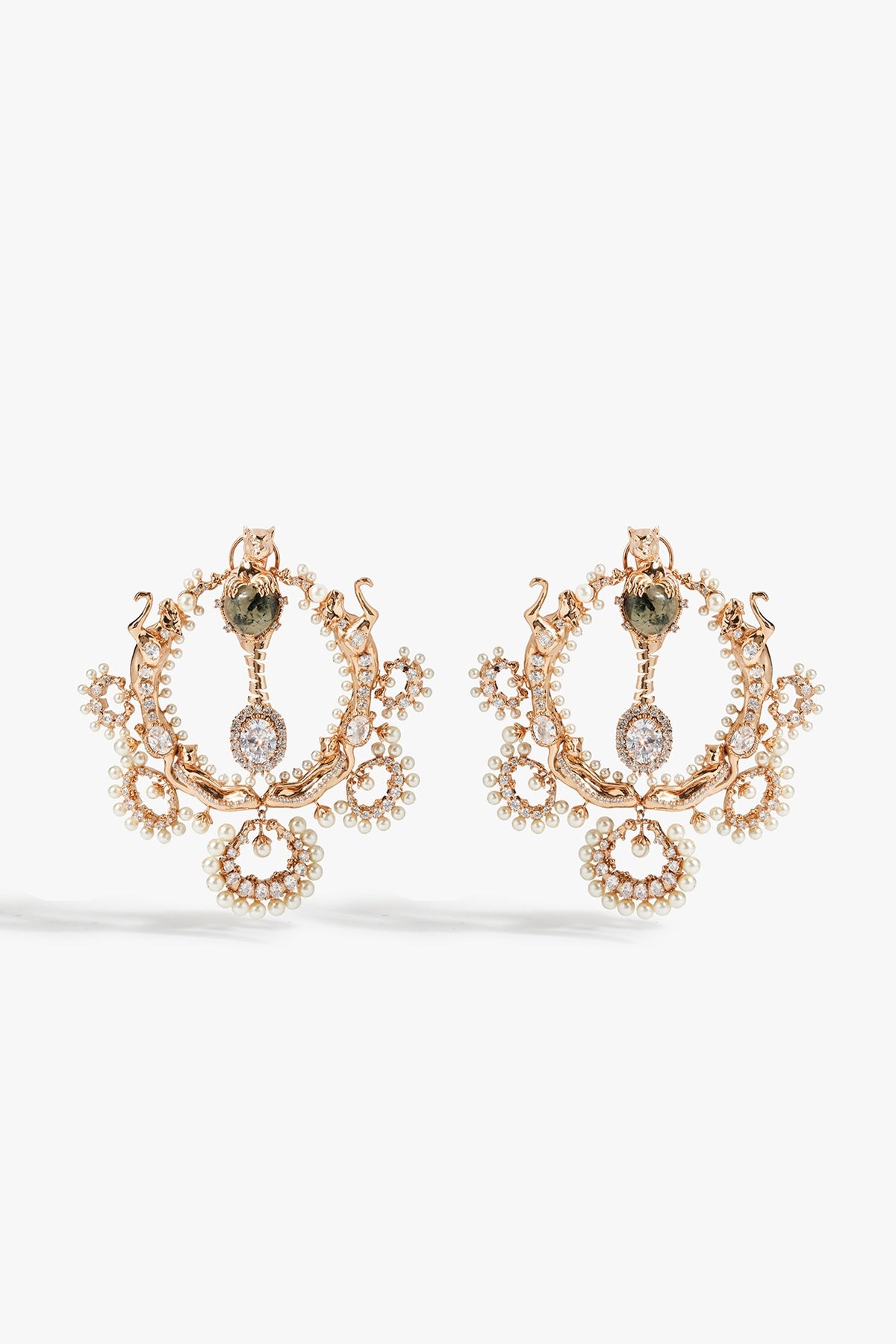 Rose Gold Plated Prehnite Stone Chandbali Earrings
