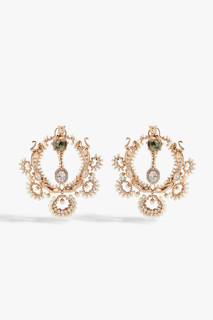 Rose Gold Plated Prehnite Stone Chandbali Earrings