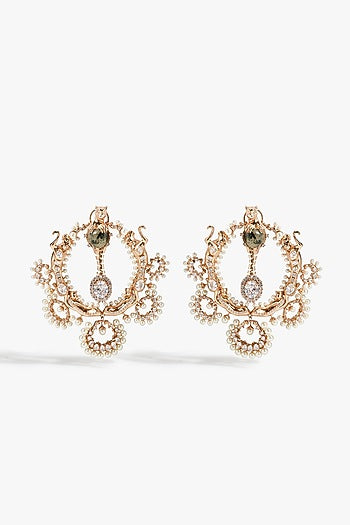 Rose Gold Plated Prehnite Stone Chandbali Earrings