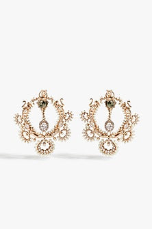 Rose Gold Plated Prehnite Stone Chandbali Earrings