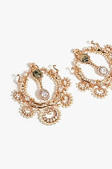 Rose Gold Plated Prehnite Stone Chandbali Earrings