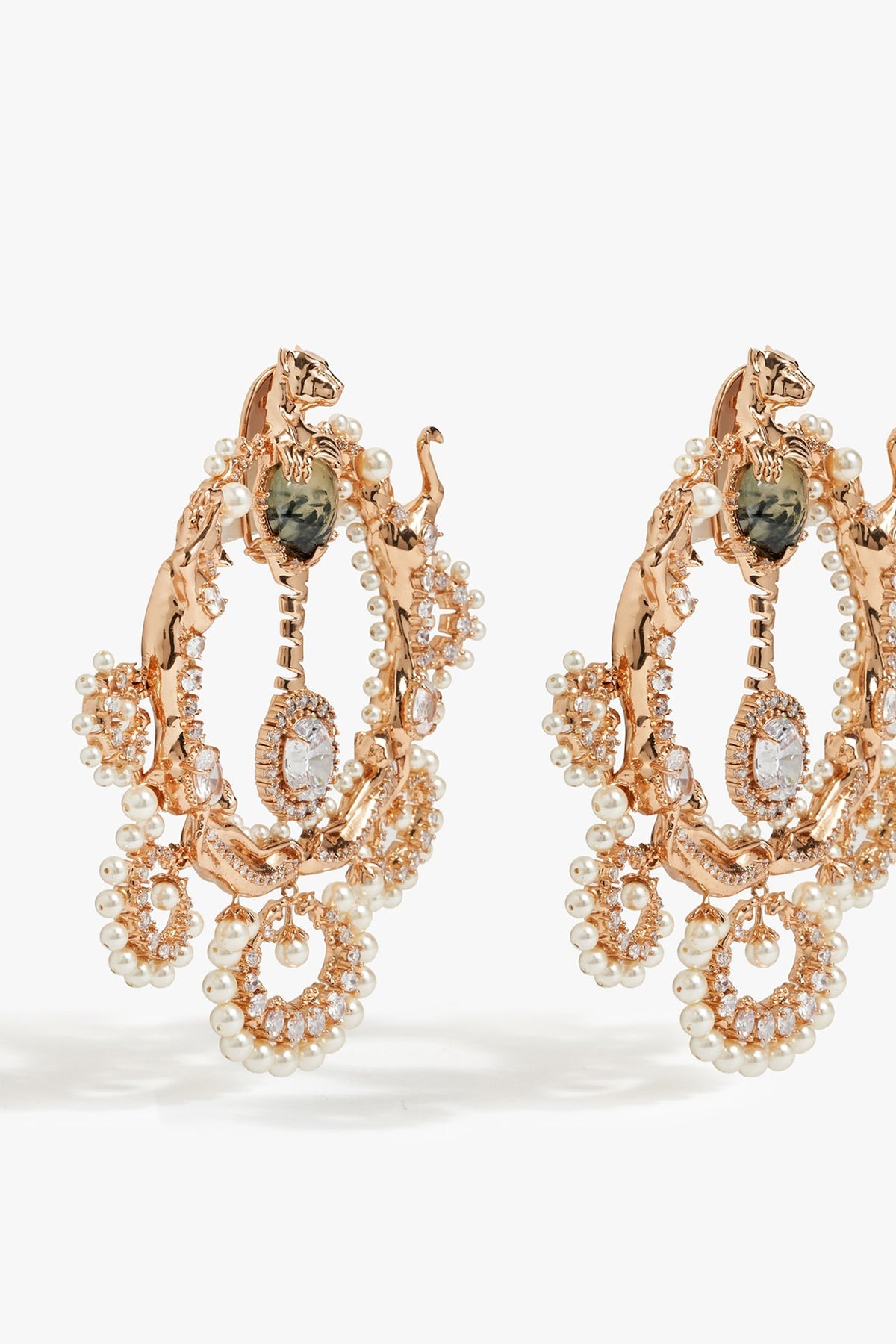 Rose Gold Plated Prehnite Stone Chandbali Earrings