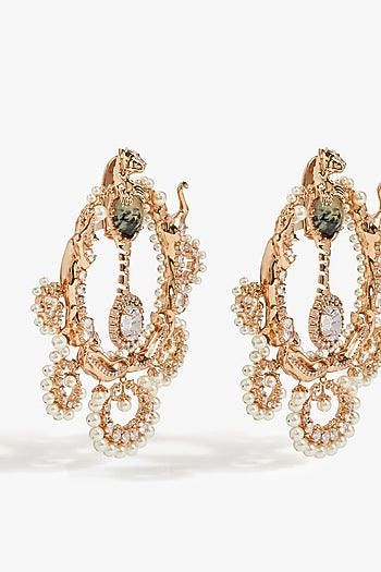 Rose Gold Plated Prehnite Stone Chandbali Earrings
