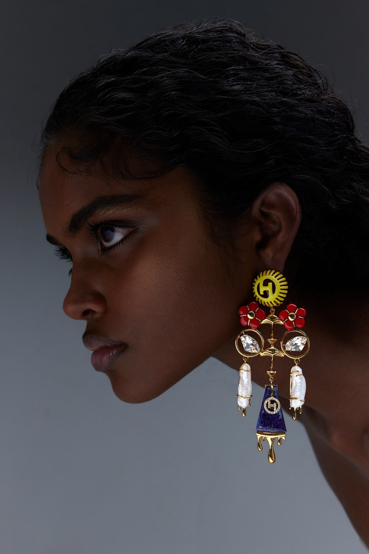 Rose Gold Plated Keshi Pearl & Lapis Lazuli Dangler Earrings