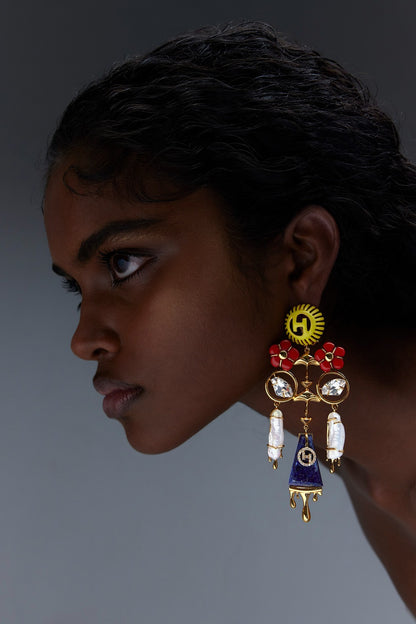 Rose Gold Plated Keshi Pearl & Lapis Lazuli Dangler Earrings
