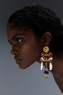 Rose Gold Plated Keshi Pearl & Lapis Lazuli Dangler Earrings
